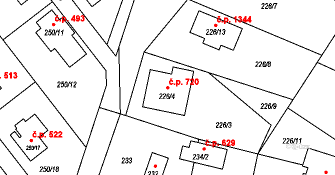 Stará Bělá 720, Ostrava na parcele st. 226/4 v KÚ Stará Bělá, Katastrální mapa