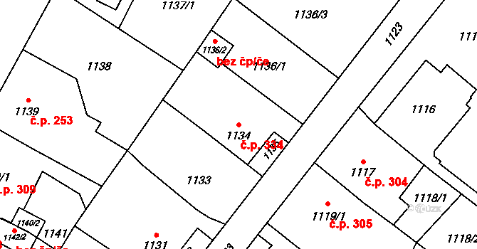 Svinov 334, Ostrava na parcele st. 1134 v KÚ Svinov, Katastrální mapa