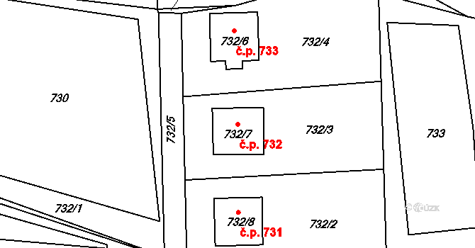 Brumov 732, Brumov-Bylnice na parcele st. 732/7 v KÚ Brumov, Katastrální mapa