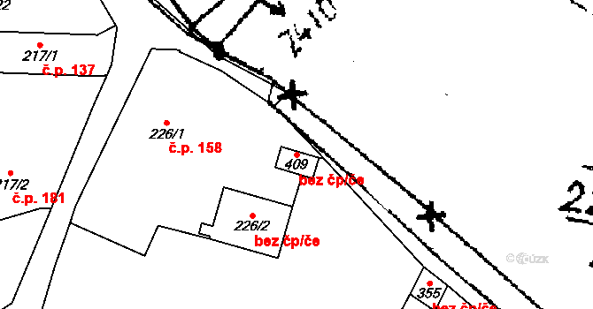 Kostomlaty pod Milešovkou 39122409 na parcele st. 409 v KÚ Kostomlaty pod Milešovkou, Katastrální mapa