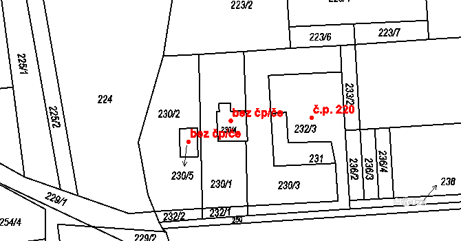 Třinec 40232409 na parcele st. 230/4 v KÚ Lyžbice, Katastrální mapa