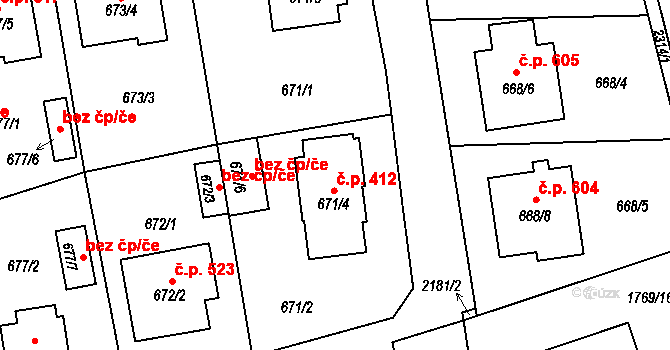 Dolní Benešov 412 na parcele st. 671/4 v KÚ Dolní Benešov, Katastrální mapa