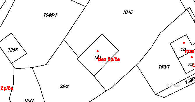 Zahořany 45266409 na parcele st. 121 v KÚ Oprechtice na Šumavě, Katastrální mapa