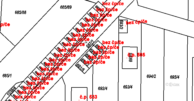 Holešov 47575409 na parcele st. 691/6 v KÚ Všetuly, Katastrální mapa