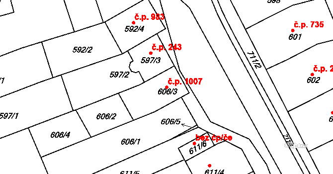 Nivnice 1007 na parcele st. 606/3 v KÚ Nivnice, Katastrální mapa