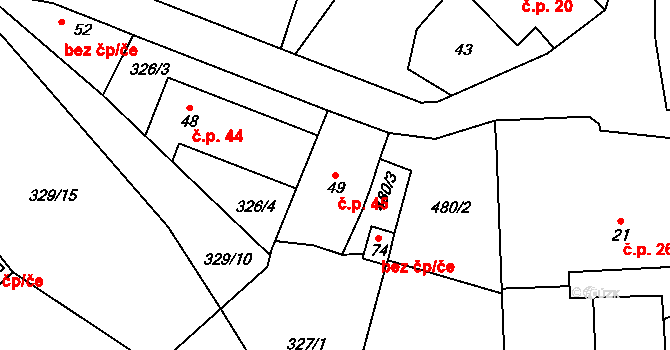 Kunčí 45, Slatiňany na parcele st. 49 v KÚ Kunčí, Katastrální mapa
