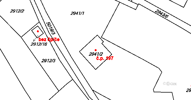 Choceňské Předměstí 197, Vysoké Mýto na parcele st. 2941/2 v KÚ Vysoké Mýto, Katastrální mapa