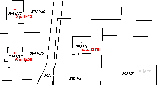 Horní Suchá 1278 na parcele st. 2921/4 v KÚ Horní Suchá, Katastrální mapa