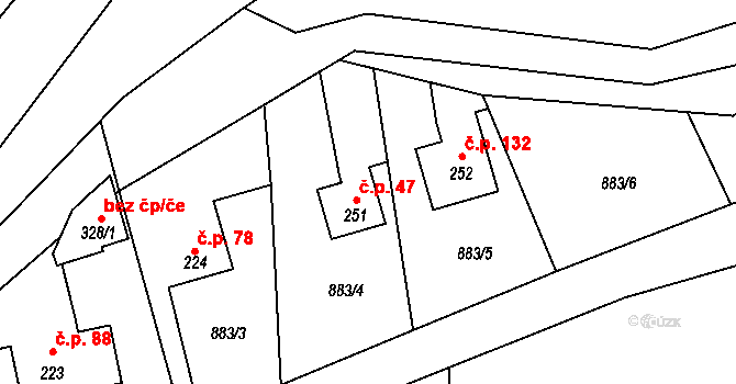 Bohdíkov 47 na parcele st. 251 v KÚ Dolní Bohdíkov, Katastrální mapa