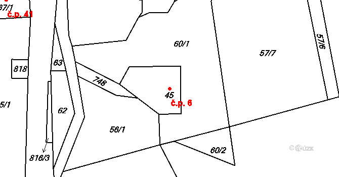 Štědrákova Lhota 6, Ruda nad Moravou na parcele st. 45 v KÚ Štědrákova Lhota, Katastrální mapa