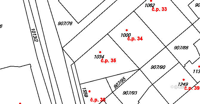 Beroun-Zavadilka 35, Beroun na parcele st. 1034 v KÚ Beroun, Katastrální mapa