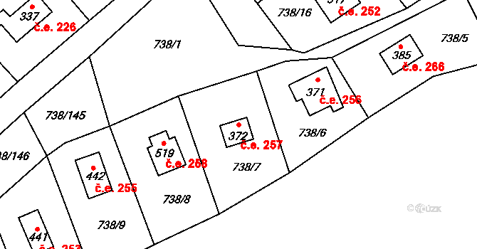 Vlkančice 257 na parcele st. 372 v KÚ Vlkančice, Katastrální mapa