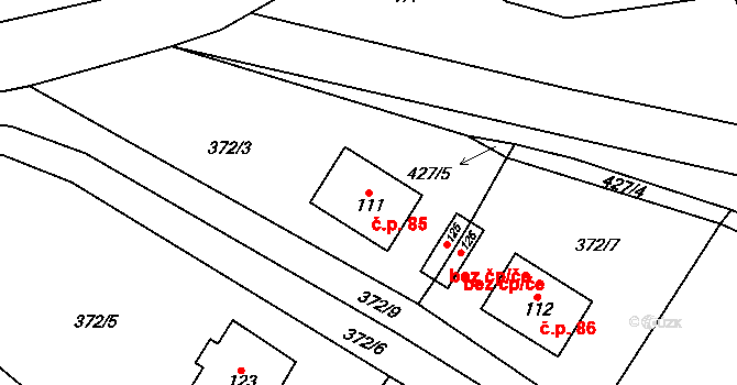Lobeč 85 na parcele st. 111 v KÚ Lobeč u Mšena, Katastrální mapa