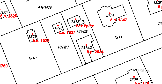 Černošice 2034 na parcele st. 1314/3 v KÚ Černošice, Katastrální mapa