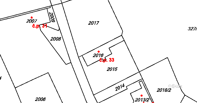 Podražnice 33, Horšovský Týn na parcele st. 2016 v KÚ Podražnice, Katastrální mapa