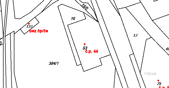 Čachrov 44 na parcele st. 53 v KÚ Čachrov, Katastrální mapa