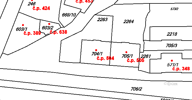 Náchod 504 na parcele st. 704/1 v KÚ Náchod, Katastrální mapa