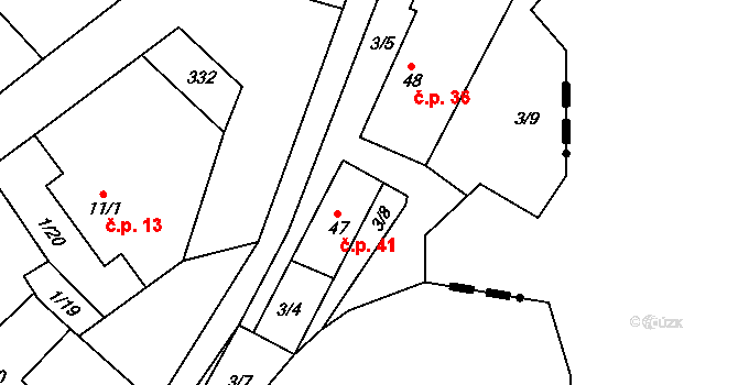 Housko 41, Vysočany na parcele st. 47 v KÚ Housko, Katastrální mapa