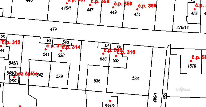 Šenov u Nového Jičína 315 na parcele st. 535 v KÚ Šenov u Nového Jičína, Katastrální mapa