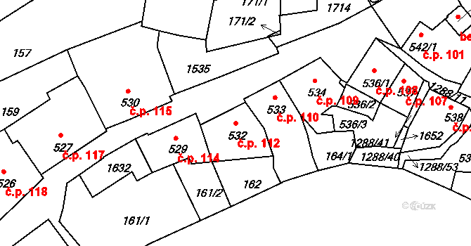 Plešivec 112, Český Krumlov na parcele st. 532 v KÚ Český Krumlov, Katastrální mapa
