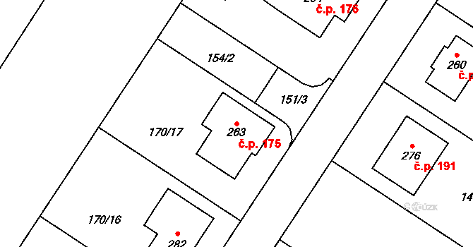 Sudoměřice u Bechyně 175 na parcele st. 263 v KÚ Sudoměřice u Bechyně, Katastrální mapa
