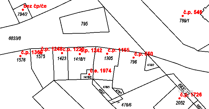 Žatec 1165 na parcele st. 1305 v KÚ Žatec, Katastrální mapa