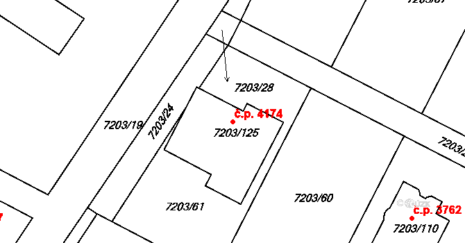 Mělník 4174 na parcele st. 7203/125 v KÚ Mělník, Katastrální mapa
