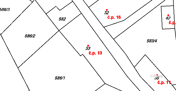 Bučovice 13, Heřmanice na parcele st. 33 v KÚ Heřmanice u Vilémova, Katastrální mapa