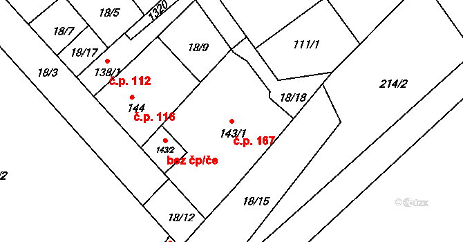 Rostěnice 167, Rostěnice-Zvonovice na parcele st. 143/1 v KÚ Rostěnice, Katastrální mapa