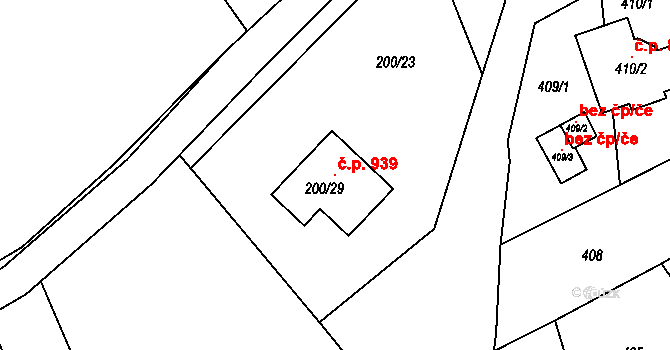 Libušín 939 na parcele st. 200/29 v KÚ Libušín, Katastrální mapa