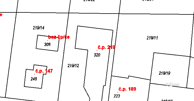 Přepychy 219 na parcele st. 320 v KÚ Přepychy u Opočna, Katastrální mapa