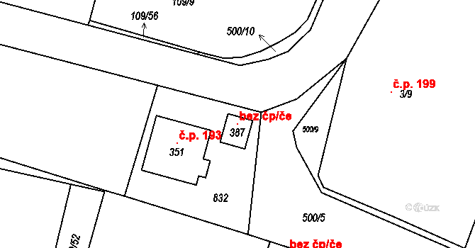 Chotoviny 101464410 na parcele st. 387 v KÚ Červené Záhoří, Katastrální mapa