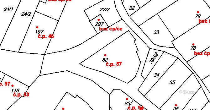 Těšnovice 57, Kroměříž na parcele st. 82 v KÚ Těšnovice, Katastrální mapa