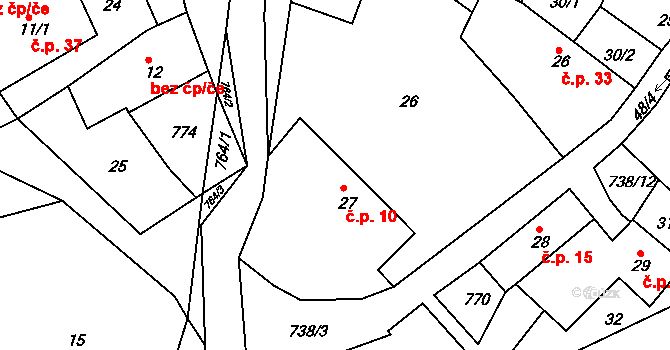 Kladrubce 10, Kasejovice na parcele st. 27 v KÚ Kladrubce, Katastrální mapa