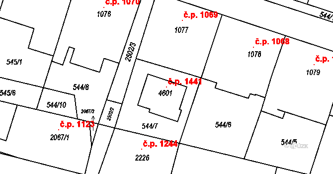 Kyjov 1441 na parcele st. 4601 v KÚ Kyjov, Katastrální mapa