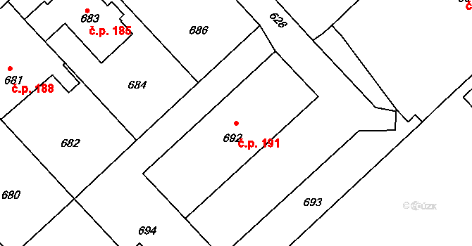 Bedihošť 191 na parcele st. 692 v KÚ Bedihošť, Katastrální mapa