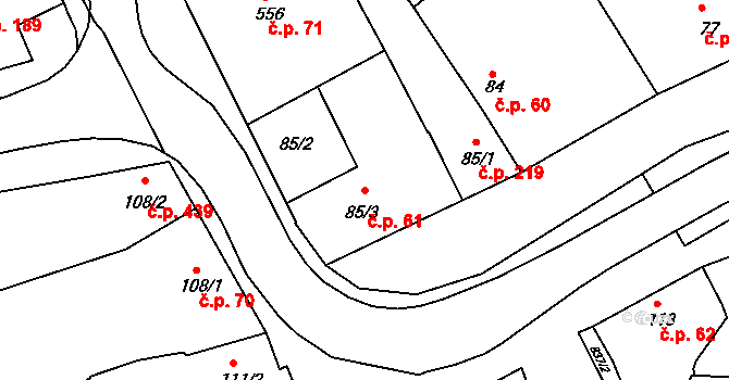 Olšany u Prostějova 61 na parcele st. 85/3 v KÚ Olšany u Prostějova, Katastrální mapa