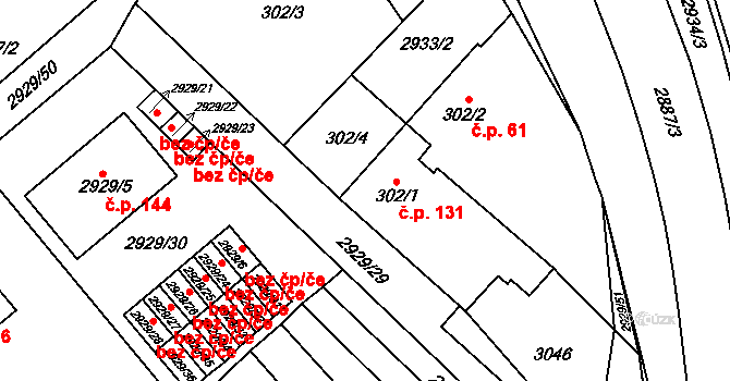 Branišovice 131 na parcele st. 302/1 v KÚ Branišovice, Katastrální mapa