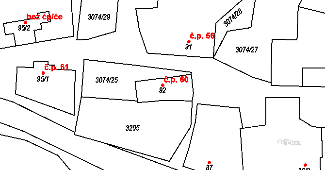 Lančov 60 na parcele st. 92 v KÚ Lančov, Katastrální mapa
