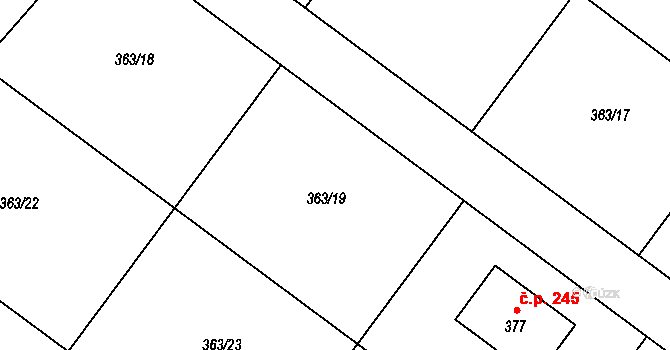 Jiřice 244, Kostelec nad Labem na parcele st. 376 v KÚ Jiřice u Kostelce nad Labem, Katastrální mapa