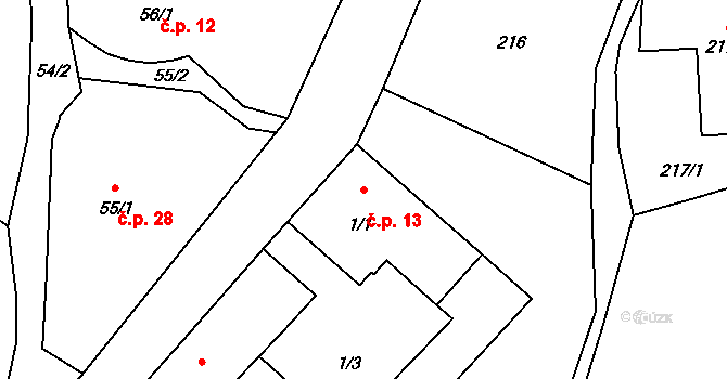 Hluzov 13, Černotín na parcele st. 1/1 v KÚ Hluzov, Katastrální mapa