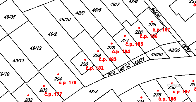 Přerov XI-Vinary 183, Přerov na parcele st. 229 v KÚ Vinary u Přerova, Katastrální mapa