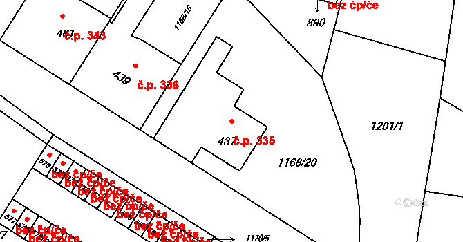 Hranice IV-Drahotuše 335, Hranice na parcele st. 437 v KÚ Drahotuše, Katastrální mapa