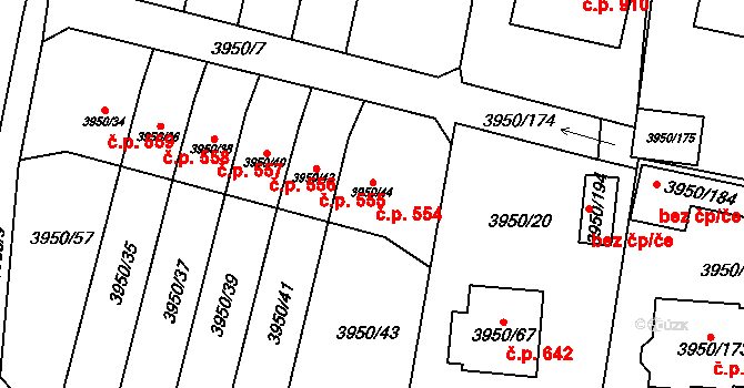 Žižkov 554, Kutná Hora na parcele st. 3950/44 v KÚ Kutná Hora, Katastrální mapa