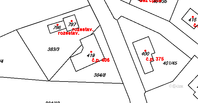 Kokonín 406, Jablonec nad Nisou na parcele st. 419 v KÚ Kokonín, Katastrální mapa