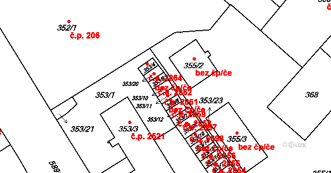 Jihlava 2861 na parcele st. 353/10 v KÚ Jihlava, Katastrální mapa