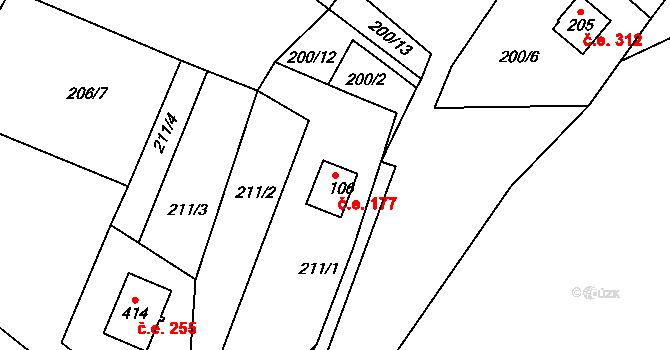 Hostěradice 177, Kamenný Přívoz na parcele st. 106 v KÚ Hostěradice, Katastrální mapa
