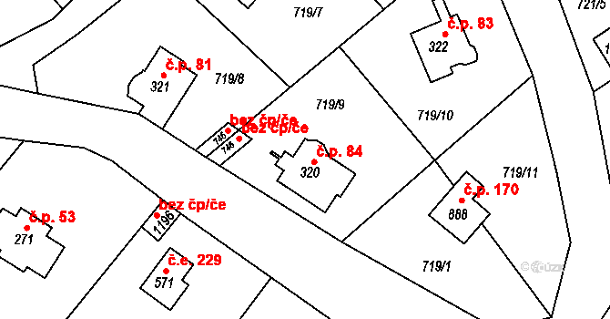 Měchenice 84 na parcele st. 320 v KÚ Měchenice, Katastrální mapa