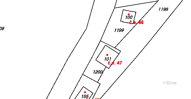 Cholín 47, Borotice na parcele st. 101 v KÚ Čelina, Katastrální mapa