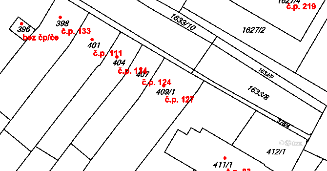 Popůvky 127 na parcele st. 409/1 v KÚ Popůvky u Brna, Katastrální mapa